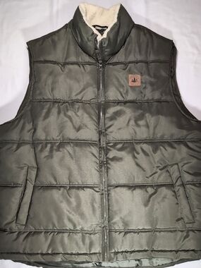 Field & Stream Olive Green Quilted Puffer Vest with Sherpa Collar